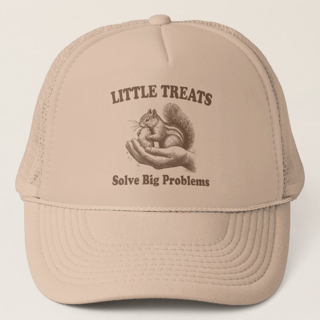 Little Treats Solve Big Problems Squirrel Funny Trucker Hat (Front)