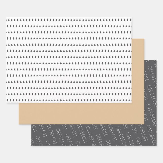 Little Trees, Neutral Brown, HO HO HO Set Wrapping Paper Sheet (Set)