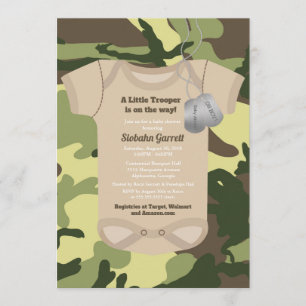 Little Trooper Army or Military Camo Baby Shower Invitation
