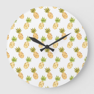 Little Tropical Watercolor Pineapple Pattern Large Clock