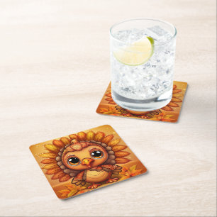 Little Turkey 2 Square Paper Coaster