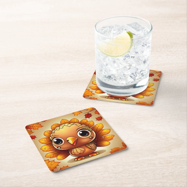 Little Turkey 3 Square Paper Coaster (Insitu)