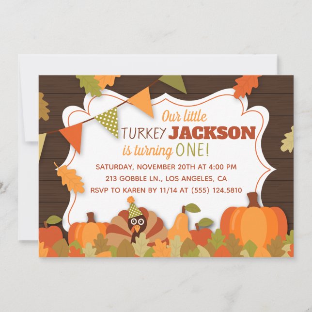 Little Turkey Birthday Party Invitation (Front)