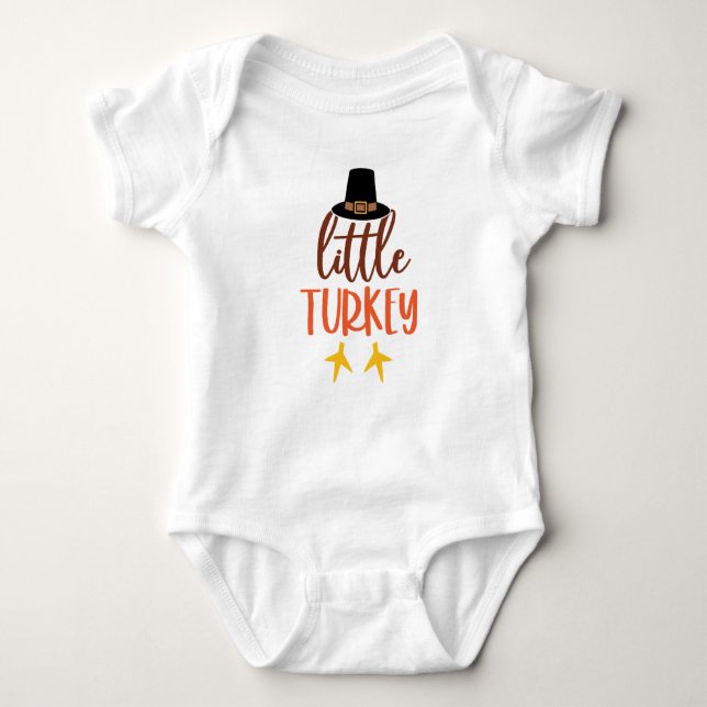 Little Turkey, Cute Thanksgiving Baby Bodysuit (Front)