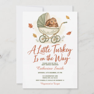 Little Turkey Fall Autumn Floral Cute Baby Shower Invitation