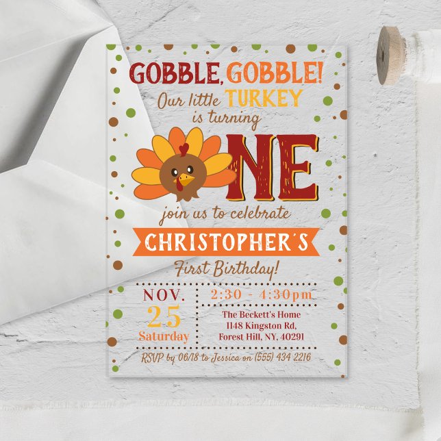 Little Turkey Fall Thanksgiving 1st Birthday Acrylic Invitations (Creator Uploaded)