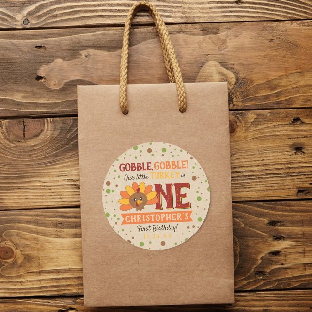 Little Turkey Fall Thanksgiving 1st Birthday Classic Round Sticker (Creator Uploaded)