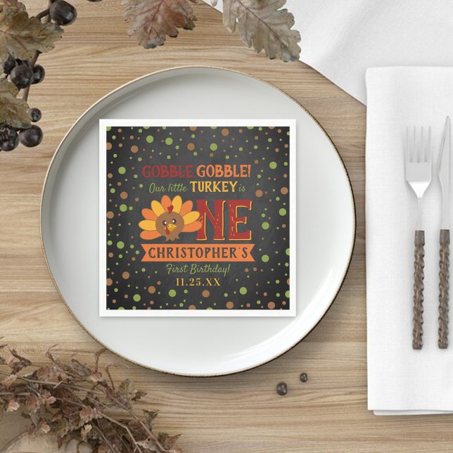 Little Turkey Fall Thanksgiving 1st Birthday Napkin (Creator Uploaded)