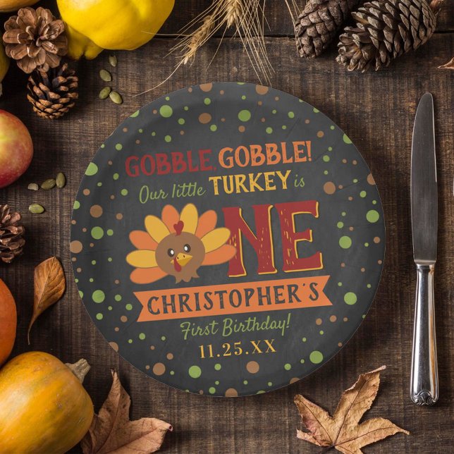 Little Turkey Fall Thanksgiving 1st Birthday Paper Plate (Creator Uploaded)