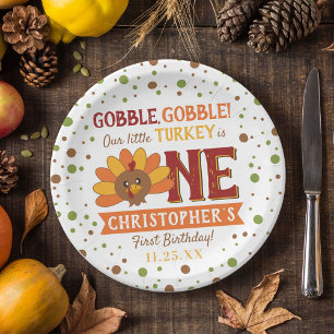 Little Turkey Fall Thanksgiving 1st Birthday Paper Plate