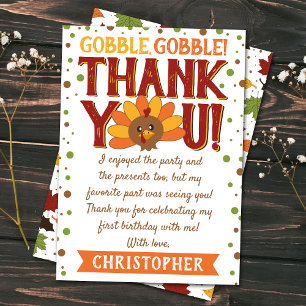 Little Turkey Fall Thanksgiving 1st Birthday Thank You Card