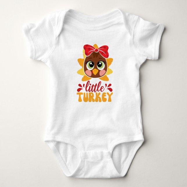 Little Turkey Girl Kids Thanksgiving Baby Bodysuit (Front)