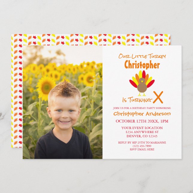 Little Turkey Kids Birthday Invitation (Front/Back)