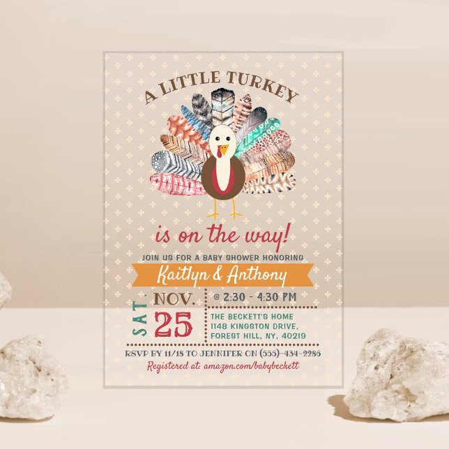 Little Turkey On The Way! Thanksgiving Baby Shower Acrylic Invitations (Creator Uploaded)