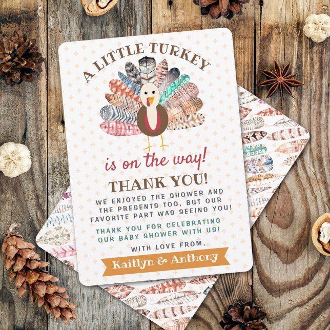 Little Turkey On The Way! Thanksgiving Baby Shower Thank You Card (Creator Uploaded)
