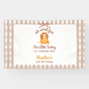 Little Turkey Pumpkin Gingham Birthday Banner