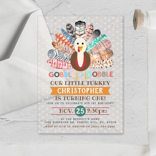 Little Turkey Thanksgiving Any Age Birthday Acrylic Invitations (Creator Uploaded)