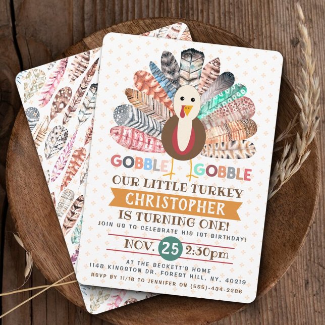 Little Turkey Thanksgiving Any Age Birthday Invitation (Creator Uploaded)