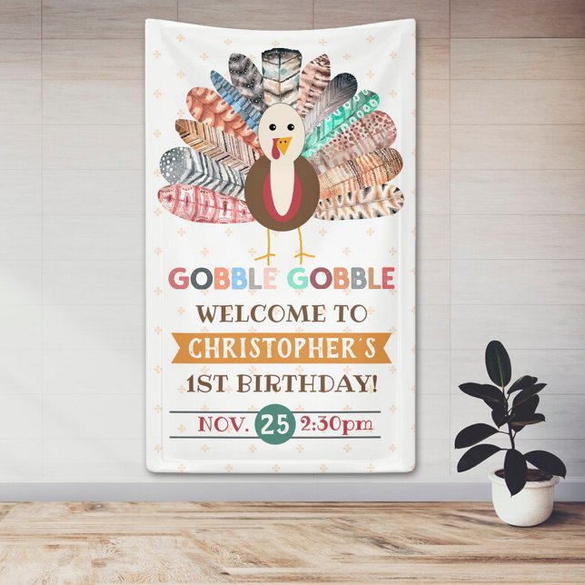 Little Turkey Thanksgiving Any Age Birthday Party Banner (Creator Uploaded)