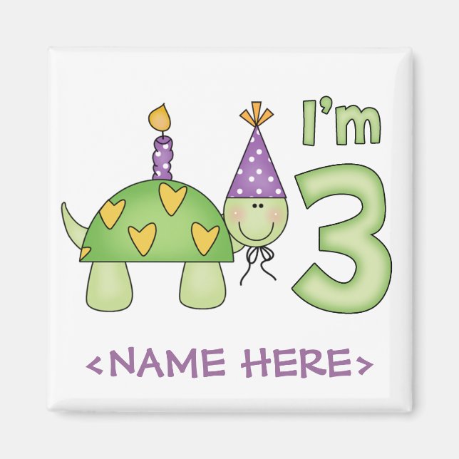 Little Turtle 3rd Birthday Magnet (Front)