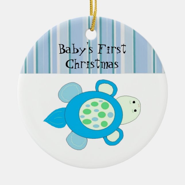 Little Turtle Baby's First Christmas Ceramic Tree Decoration (Front)