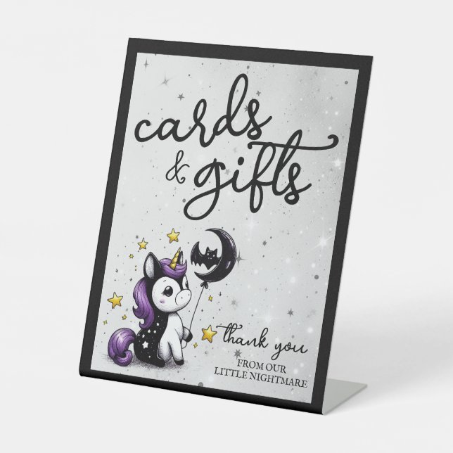 Little Unicorn Baby Shower Cards & Gifts Pedestal Sign (Front)