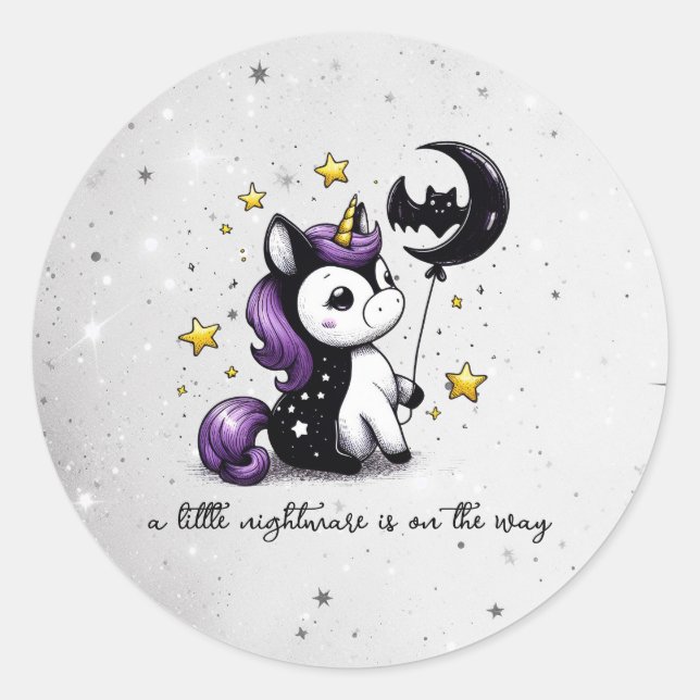 Little Unicorn Baby Shower Classic Round Sticker (Front)