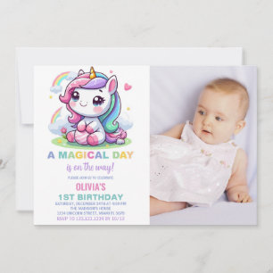 Little Unicorn Birthday Invitations with photo