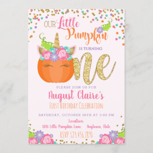 Little Unicorn Pumpkin Fall Birthday Invitation