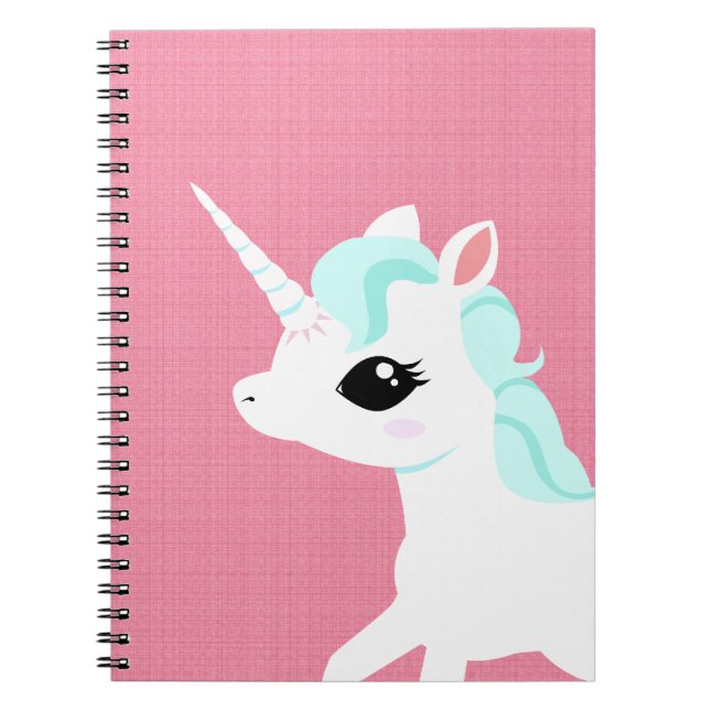 Little Unicorn with blue mane spiral book pad (Front)