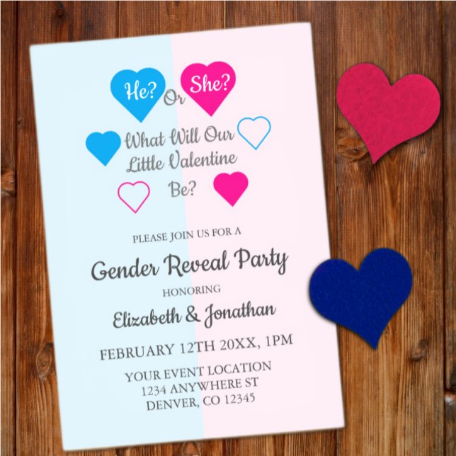 Little Valentine Valentine's Day Gender Reveal Acrylic Invitations (Creator Uploaded)