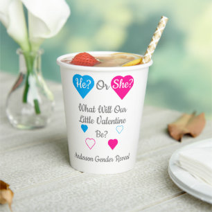 Little Valentine Valentine's Day Gender Reveal Paper Cups
