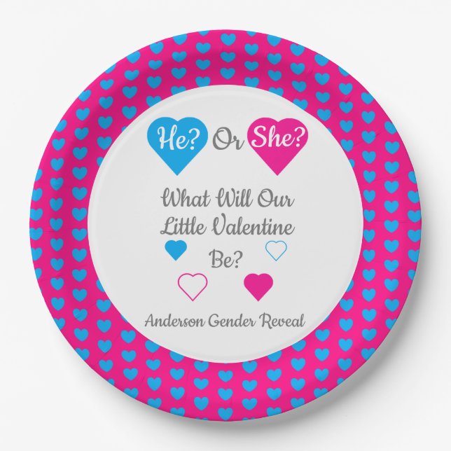 Little Valentine Valentine's Day Gender Reveal Paper Plate (Front)