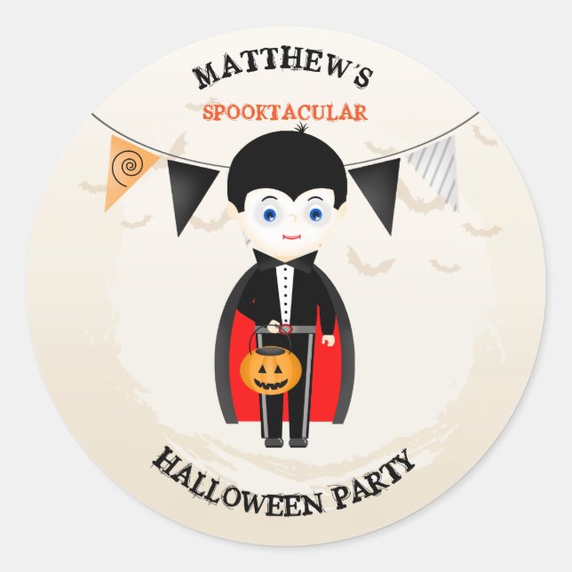 Little Vampire Halloween Party Classic Round Sticker (Front)