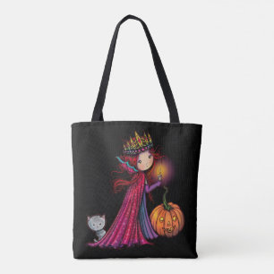 Little Vampire with Cat Halloween Art Tote Bag