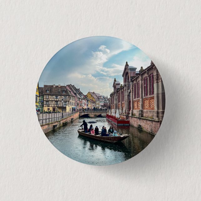 Little Venice River Boat                3 Cm Round Badge (Front)