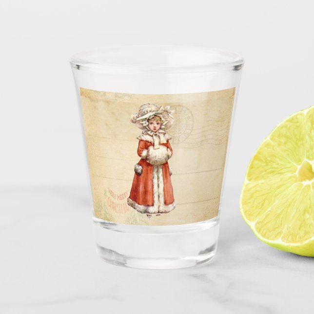 Little Victorian Caroler Custom Christmas Shot Glass (Front)