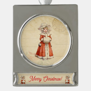 Little Victorian Caroler Custom Christmas Silver Plated Banner Ornament