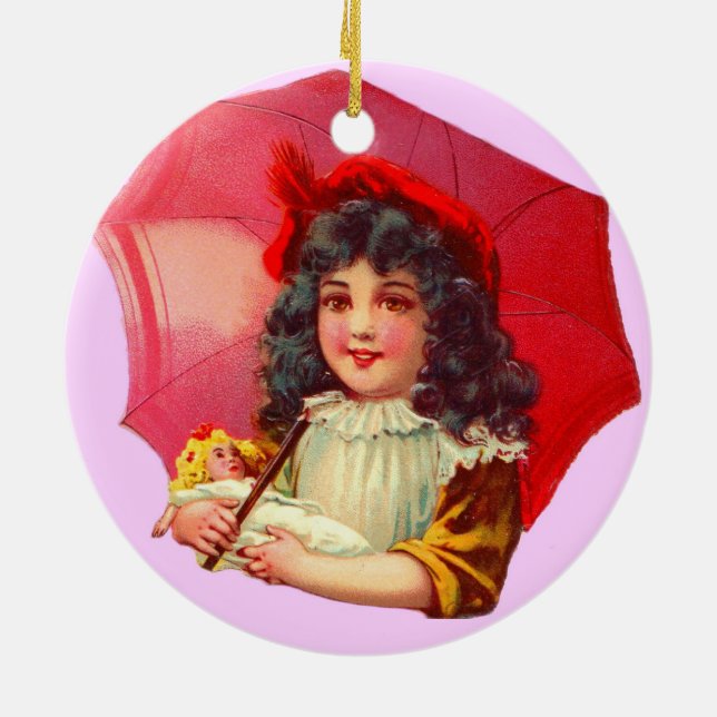 little Victorian girl and her doll Ceramic Tree Decoration (Back)