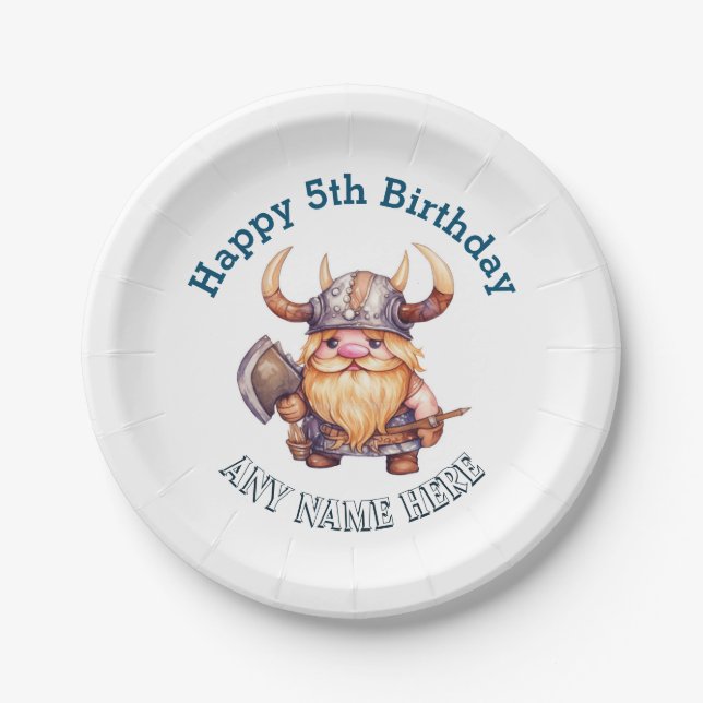 Little Viking Birthday  - Any Age Or Name Paper Plate (Front)