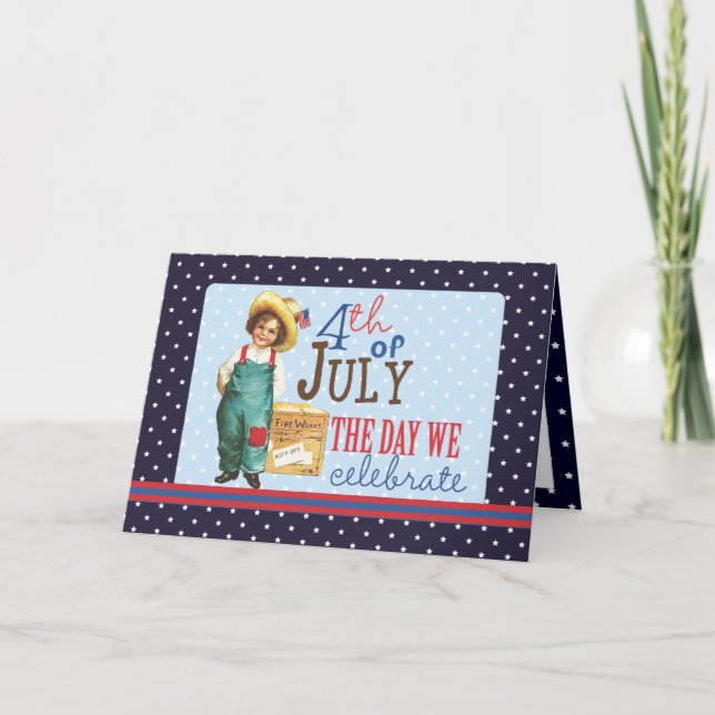 Little Vintage American Boy 4th of July Card (Front)