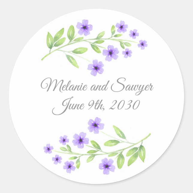 Little Violet Watercolor Blossoms Classic Round Sticker (Front)