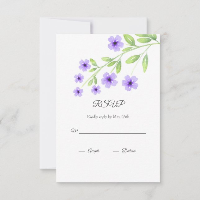 Little Violet Watercolor Blossoms RSVP Card (Front)