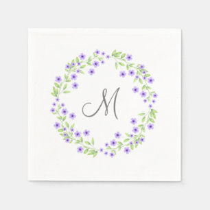 Little Violet Watercolor Blossoms Wreath Napkin
