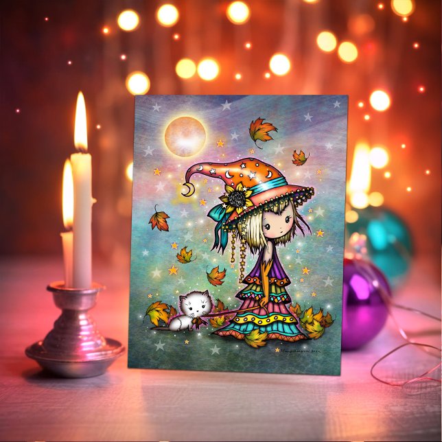 Little Wanderer Halloween Witch with White Cat  Thank You Card (Creator Uploaded)