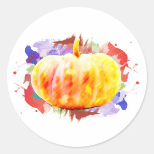 Little Watercolor Pumpkin Halloween Fall Season Classic Round Sticker