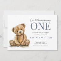Little Watercolor Teddy Bear Boy 1st Brithday