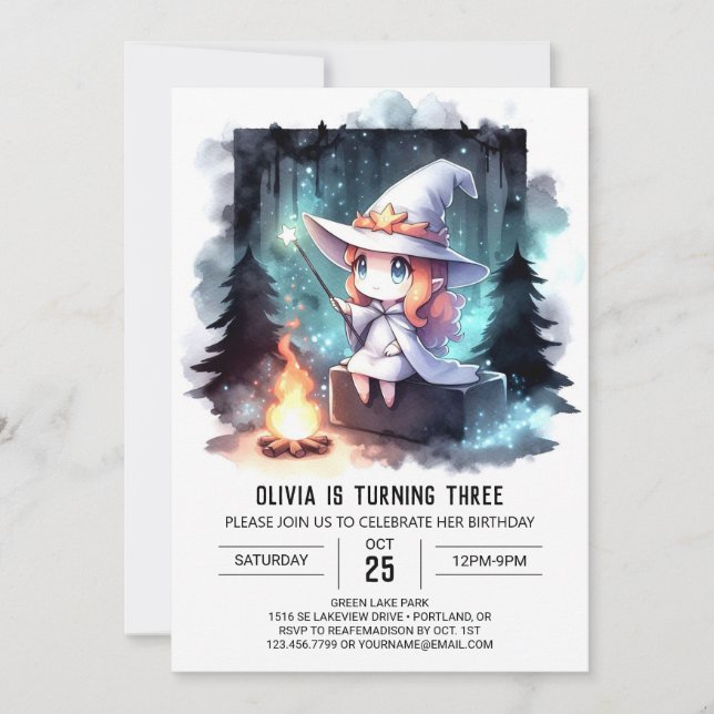 Little Watercolor Wizard Birthday Invitation (Front)