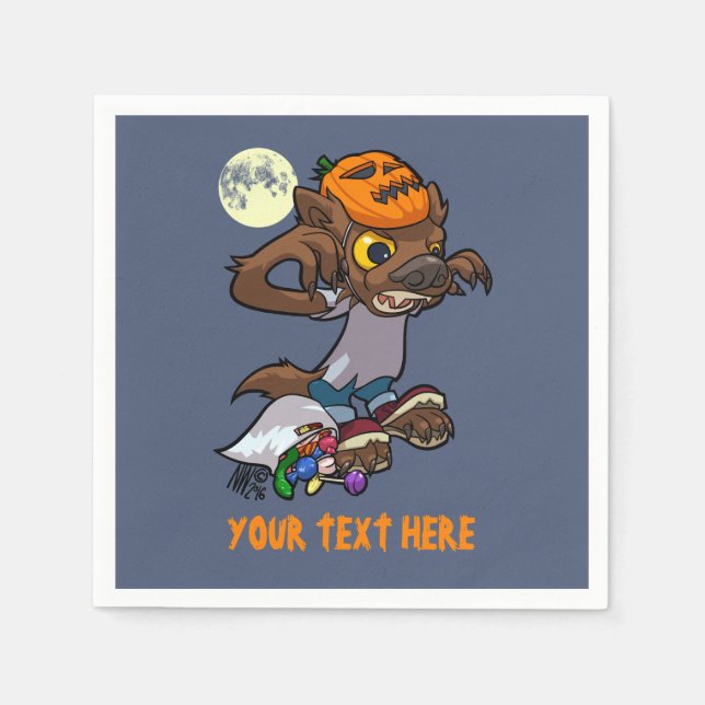 Little Werewolf Halloween Trick Or Treat Cartoon Napkin (Front)