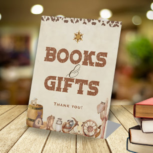 Little Western Cowboy Baby Shower Books and Gifts Pedestal Sign